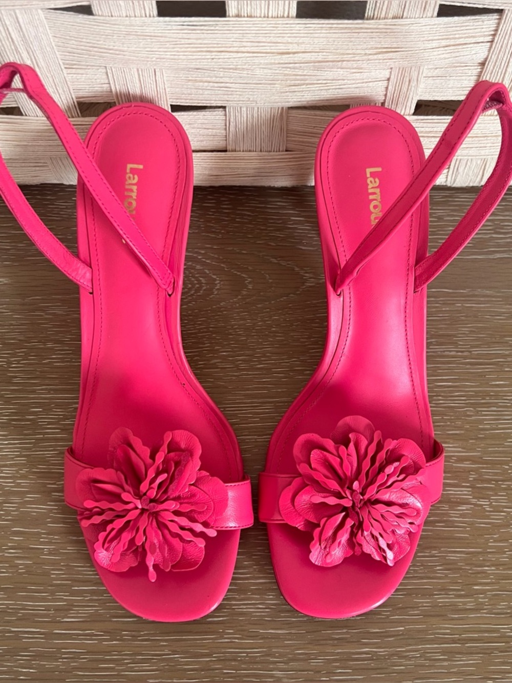Larroude Hibiscus Bright Pink Floral Slingback Sandals